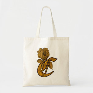 Bolso De Tela Inicial de monograma C Flor de peonía elegante en
