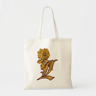 Bolso De Tela Inicial de monograma L Flor de peonía dorada elega