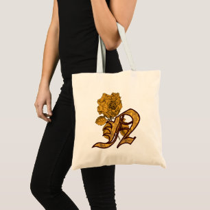 Bolso De Tela Inicial de monograma N Flor de peonía dorada