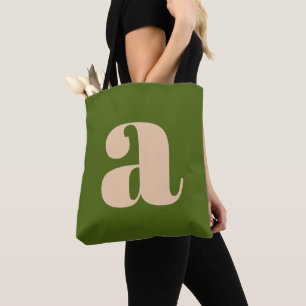 Bolso De Tela Inicial de monograma retro audaz verde terroso mod