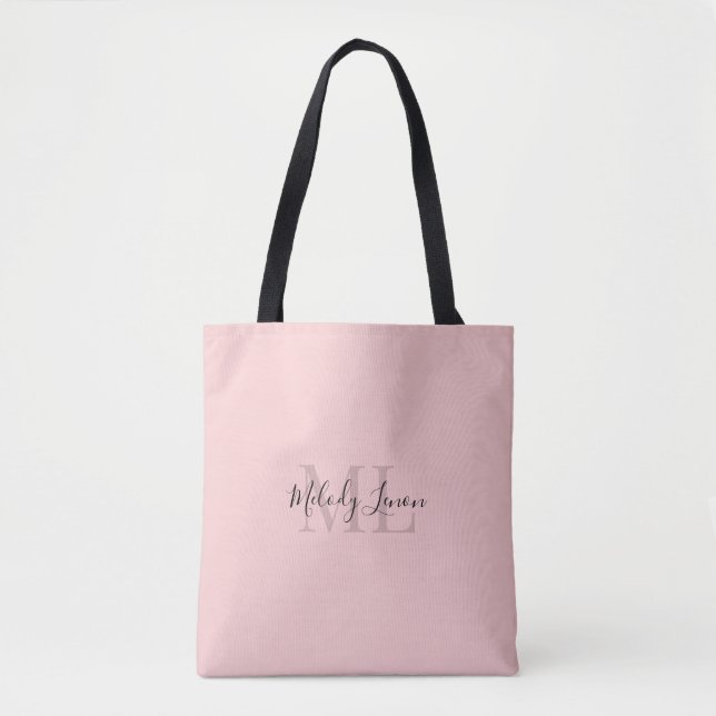 Bolso De Tela Inicial | Diseño negro y rosa personalizado | (Anverso)