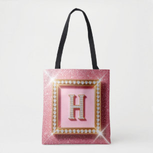 Bolso De Tela Inicial H de Diamante con Purpurina Rosa en Marco