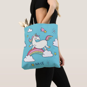 Bolso De Tela Inicial. Kawaii cuerdo arcoiris unicornio