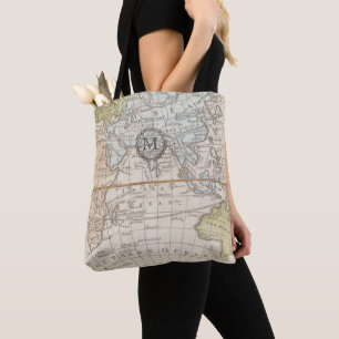 Bolso De Tela Inicial. Mapa del mundo de la época.