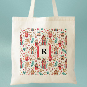 Bolso De Tela Inicial, Navidades Dulces Casas Mágicas Tote Bag