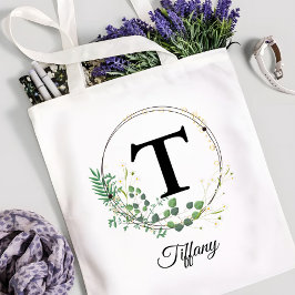 Bolso De Tela Inicial personalizada y monograma floral personali
