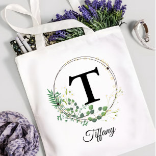 Bolso De Tela Inicial personalizada y monograma floral personali