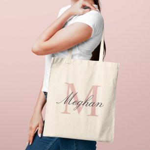 Bolso De Tela Inicial y nombre de monograma de oro rosa moderno
