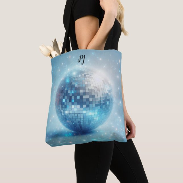 Bolso De Tela Iniciales de Bola de Discoteca Luminosa Azul (Detalle)