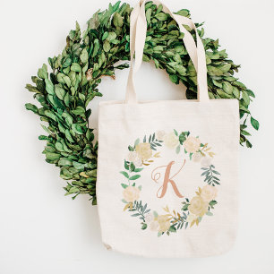 Bolso De Tela Iniciales de la Bridesmaid de la floral de la flor