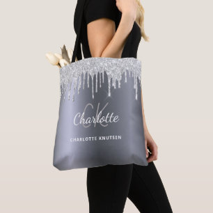 Bolso De Tela Iniciales de monograma con gotas de purpurina plat