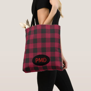 Bolso De Tela Iniciales de Monograma de Comprobación de Búfalo N