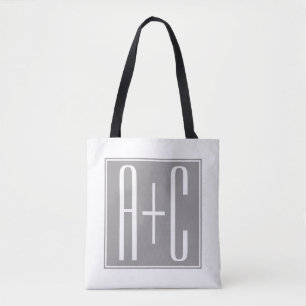 Bolso De Tela Iniciales de parejas modificables Blanco y gris
