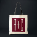 Bolso De Tela Iniciales de parejas simples | Blanco y Borgoña<br><div class="desc">Clásico,  audaz y moderno.</div>