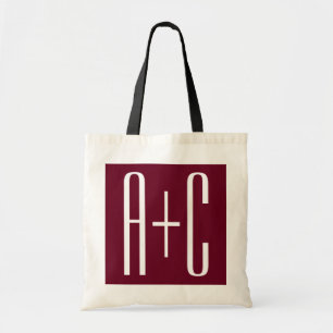 Bolso De Tela Iniciales de parejas simples   Blanco y burdeos