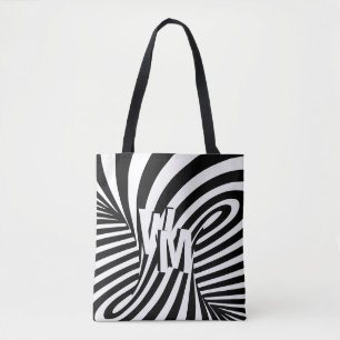 Bolso De Tela Iniciales del patrón de cebra de color negro retro