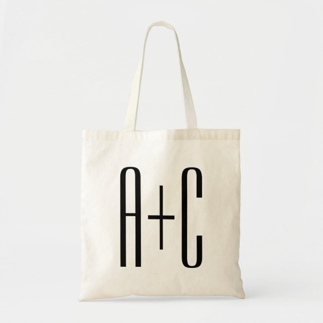 Bolso De Tela Iniciales elegantes de parejas modernas | Blanco y (Frente)