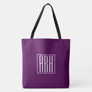 Bolso De Tela Iniciales Monograma Blanco Sobre Púrpura Intenso