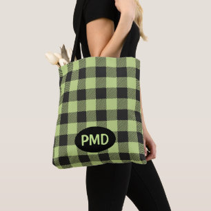 Bolso De Tela Iniciales monogramas de búfalo negro verde limón