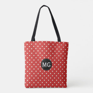 Bolso De Tela Iniciales negras rojas monograman puntos de polka