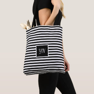 Bolso De Tela Iniciales personalizados Banda negra y blanca