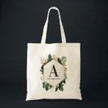 Bolso De Tela Initial watercolor tropical foliage tote<br><div class="desc">Initial geometric and tropical watercolor foliage gift tote bag. Watercolor tropical foliage and geometric details make this tote is the perfect wedding gift.</div>