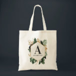 Bolso De Tela Initial watercolor tropical foliage tote<br><div class="desc">Initial geometric and tropical watercolor foliage gift tote bag. Watercolor tropical foliage and geometric details make this tote is the perfect wedding gift.</div>
