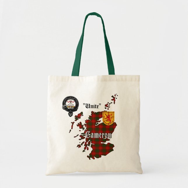 Bolso De Tela Insignia de clan Cameron y Tartán (Frente)