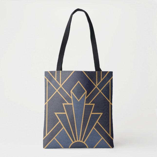 Bolso De Tela Inspiración art decó en azul y oro (Anverso)