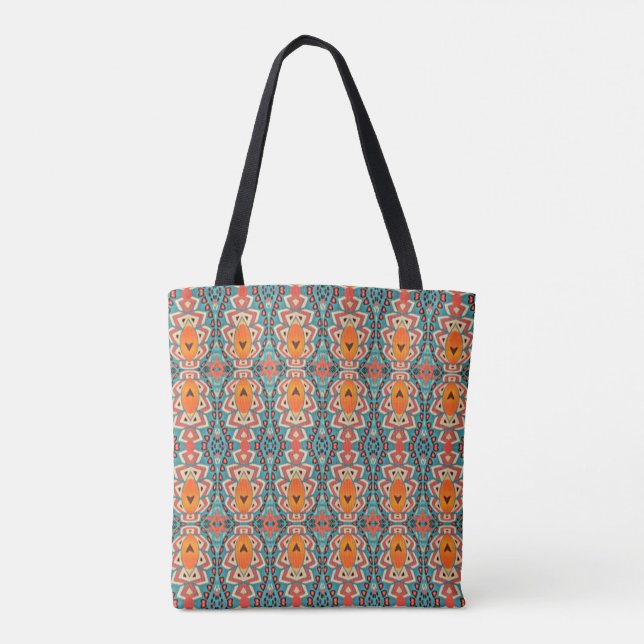 Bolso De Tela Inspiración de Boho Naranja y tribu turquesa (Reverso)