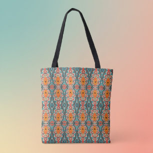 Bolso De Tela Inspiración de Boho Naranja y tribu turquesa