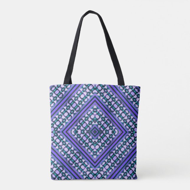 Bolso De Tela Inspiración de la tribu Boho morado, verde y blanc (Reverso)