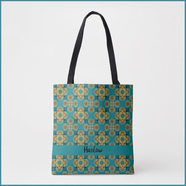 Bolso De Tela Inspiración de mosaico marroquí turquesa y dorado (Subido por el creador)