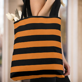 Bolso De Tela Inspiración de otoño en negro y Naranja a rayas