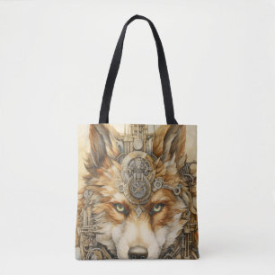 Bolso De Tela Inspiración de Steampunk en el Lobo Rojo Solarpunk