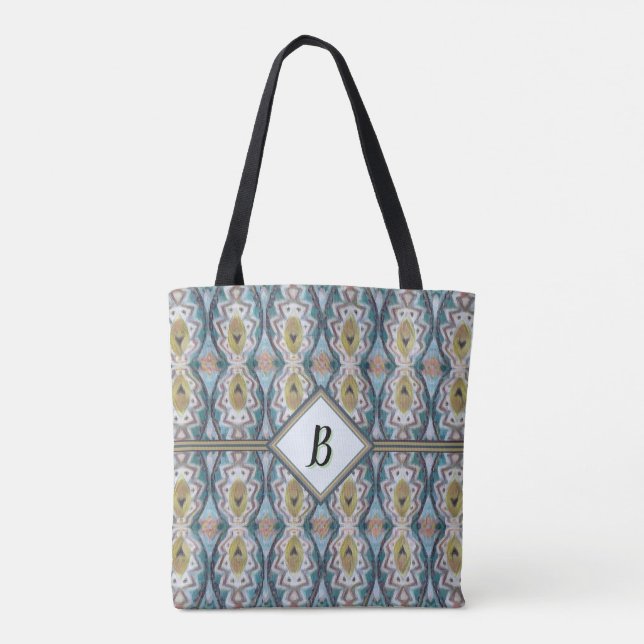 Bolso De Tela Inspiración tribal Boho Blue, Green & Tan (Reverso)