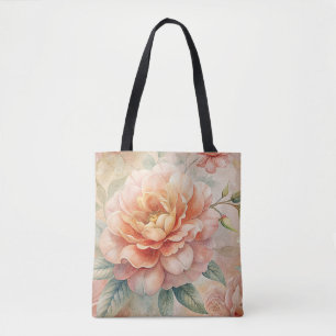 Bolso De Tela Inspirado en vintage tono melocotón floral acuarel