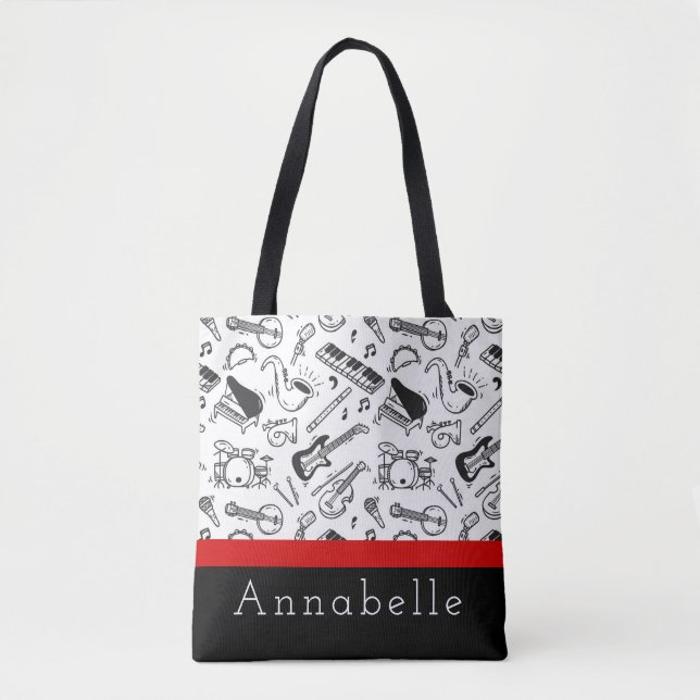 Bolso De Tela Instrumentos blancos y negros (Anverso)
