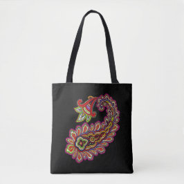Bolso De Tela Intricate Paisley in Vibrant Pinks on Black 