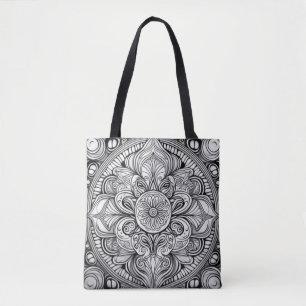 Bolso De Tela Intrincado arte de manala en blanco y negro