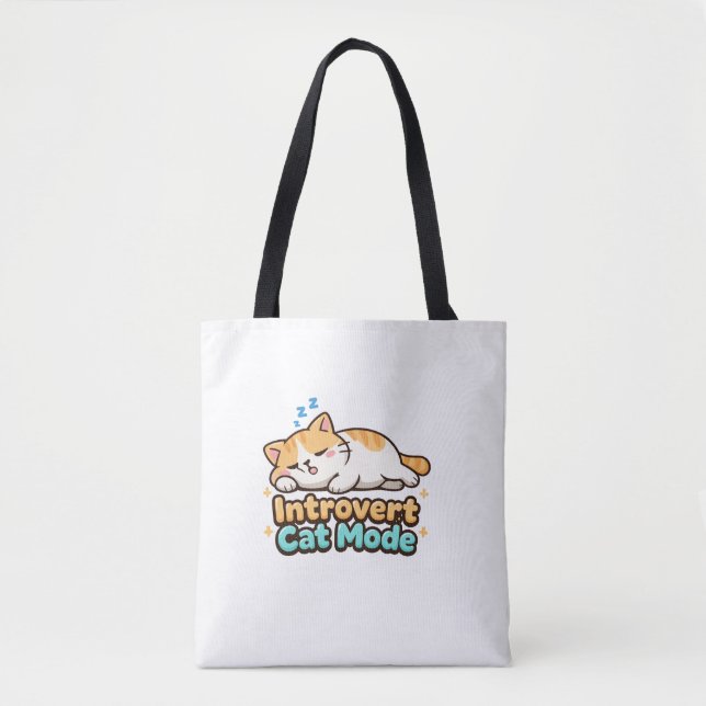 Bolso De Tela Introvert Cat Mode Funny  (Anverso)