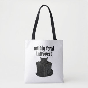 Bolso De Tela Introvertido Gótico Gato Negro Leyendo Libro Estét