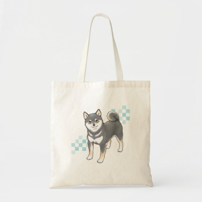 Bolso De Tela Inu shiba negro y patrón único controlado (Frente)