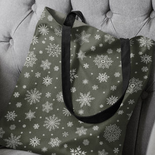 Bolso De Tela Invierno blanco copo de nieve Pino oscuro verde
