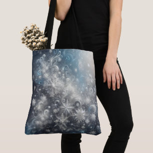 Bolso De Tela Invierno de copos de nieve plateados y azules