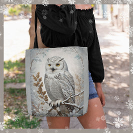 Bolso De Tela Invierno de Lechuza Blanca con Nieve