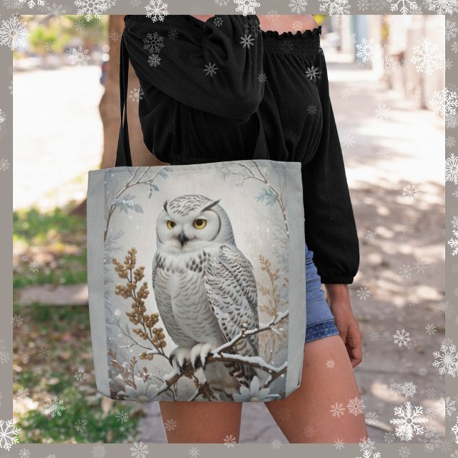 Bolso De Tela Invierno de Lechuza Blanca con Nieve (Subido por el creador)