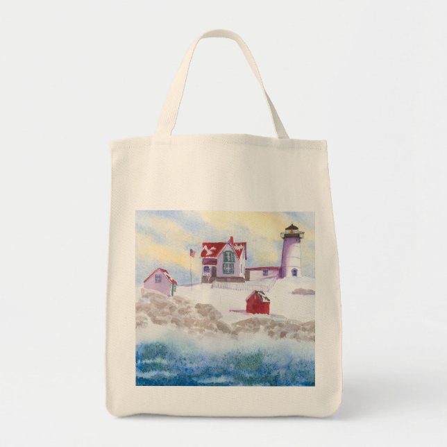 Bolso De Tela invierno en el Faro Nubble de Maine (Frente)