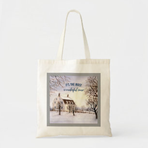 Bolso De Tela Invierno en la pintura acuática de Nueva Inglaterr