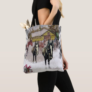 Bolso De Tela Invierno en West Hills Farm 2 caballos negros